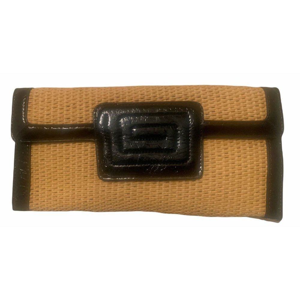 SR Squared by Sondra Roberts Straw Black Clutch Pu